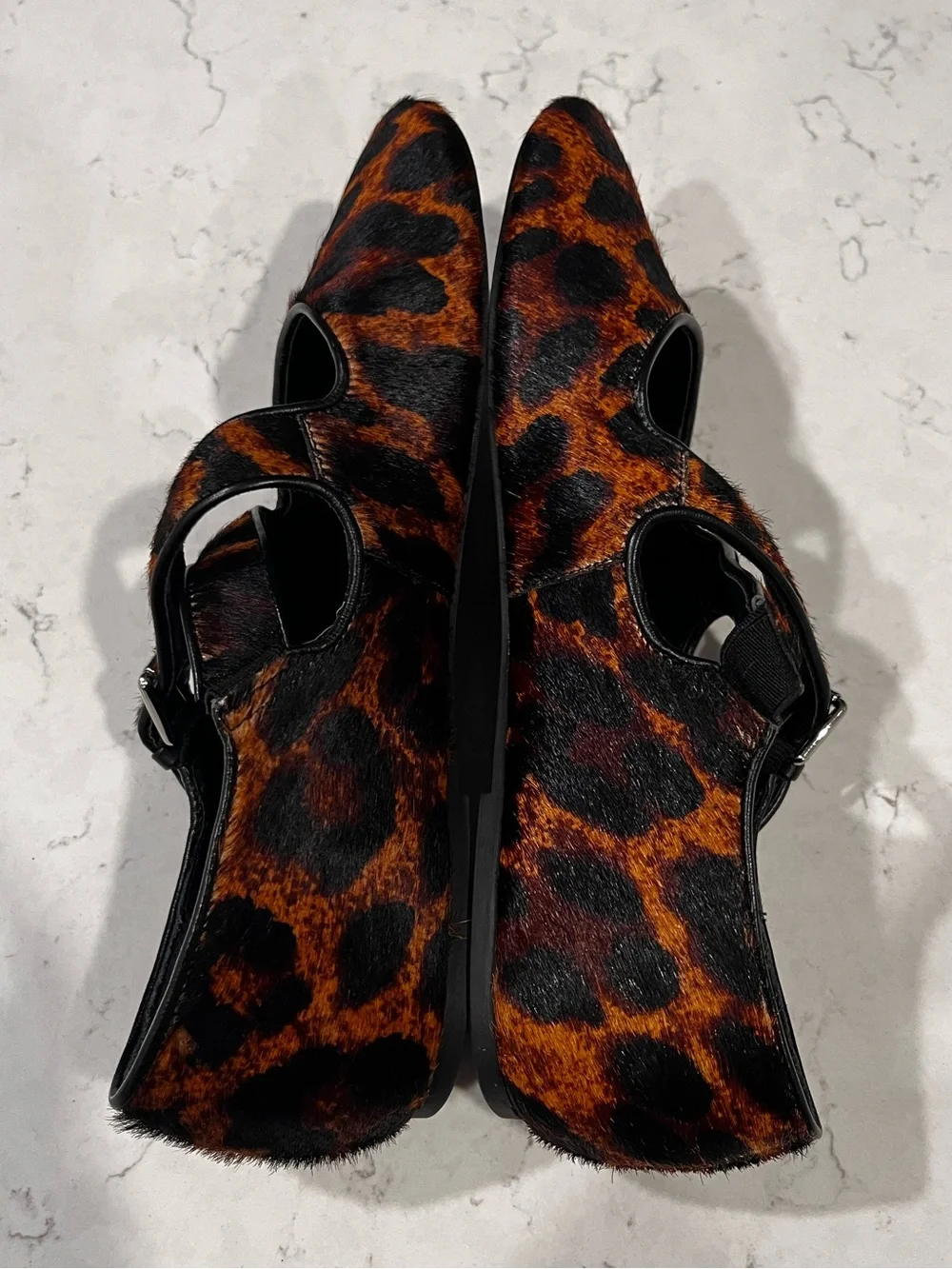MAEVE Criss Cross Mary Jane Flats Calf Hair Leather Leopard Print Size 7 NWOB